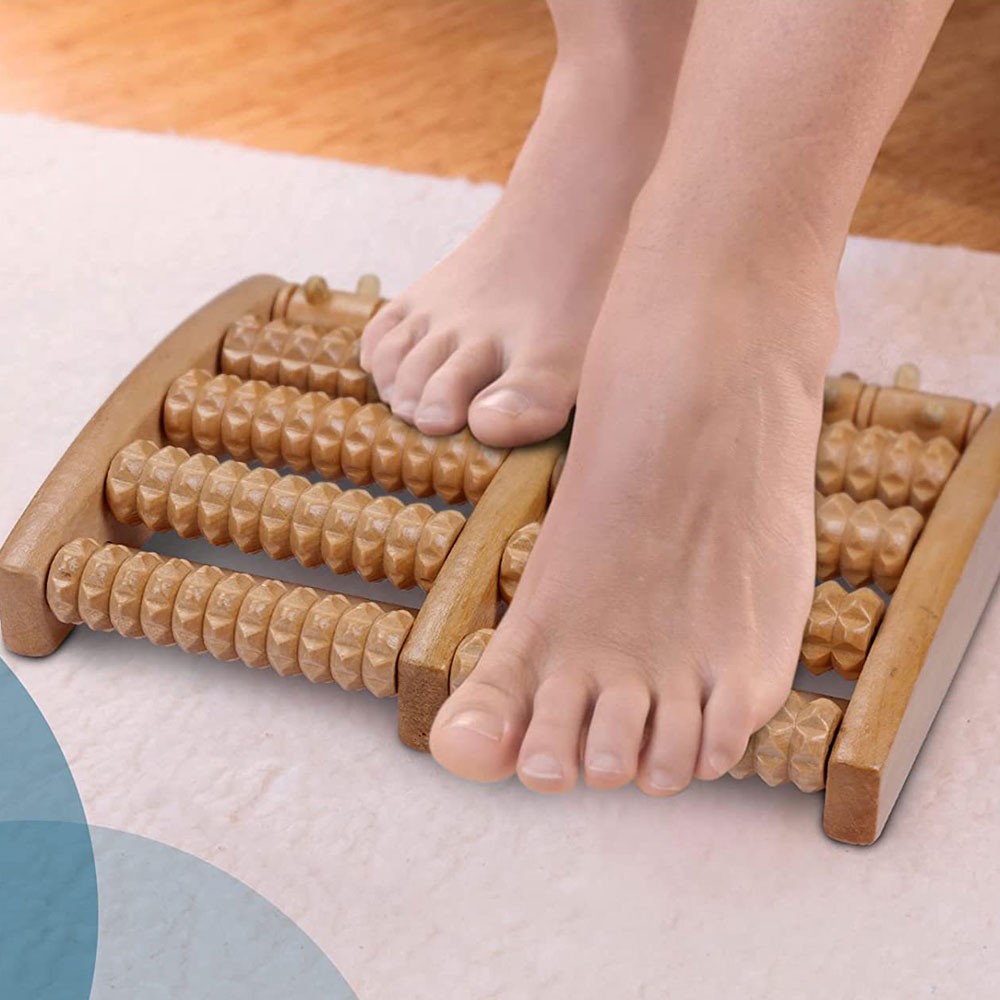 Wooden foot pain massager 5 Roller Care reflex relaxation pressure relief JQ