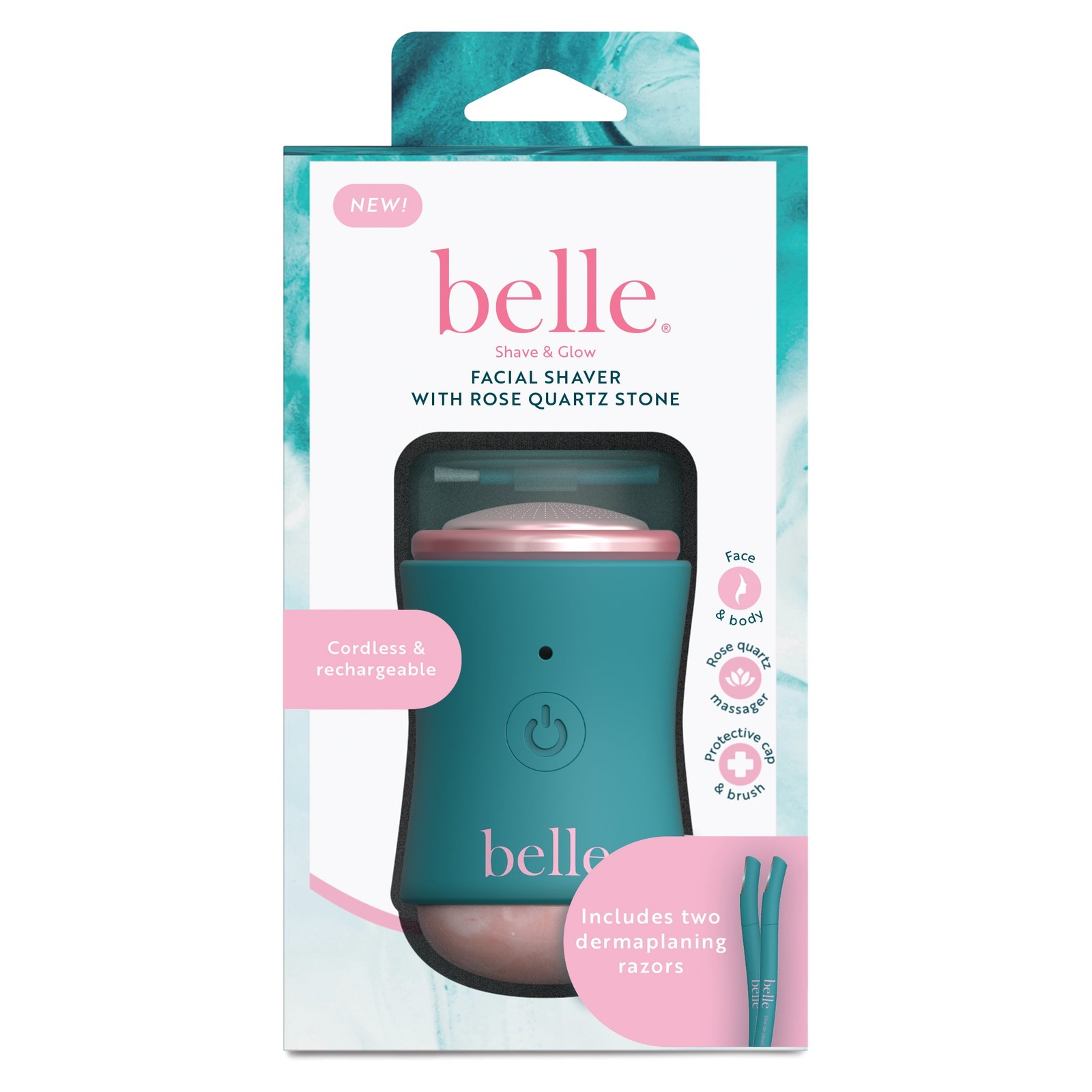 Belle Women’s Electric Facial Shaver, Rechargeable, Rose Quartz Massager