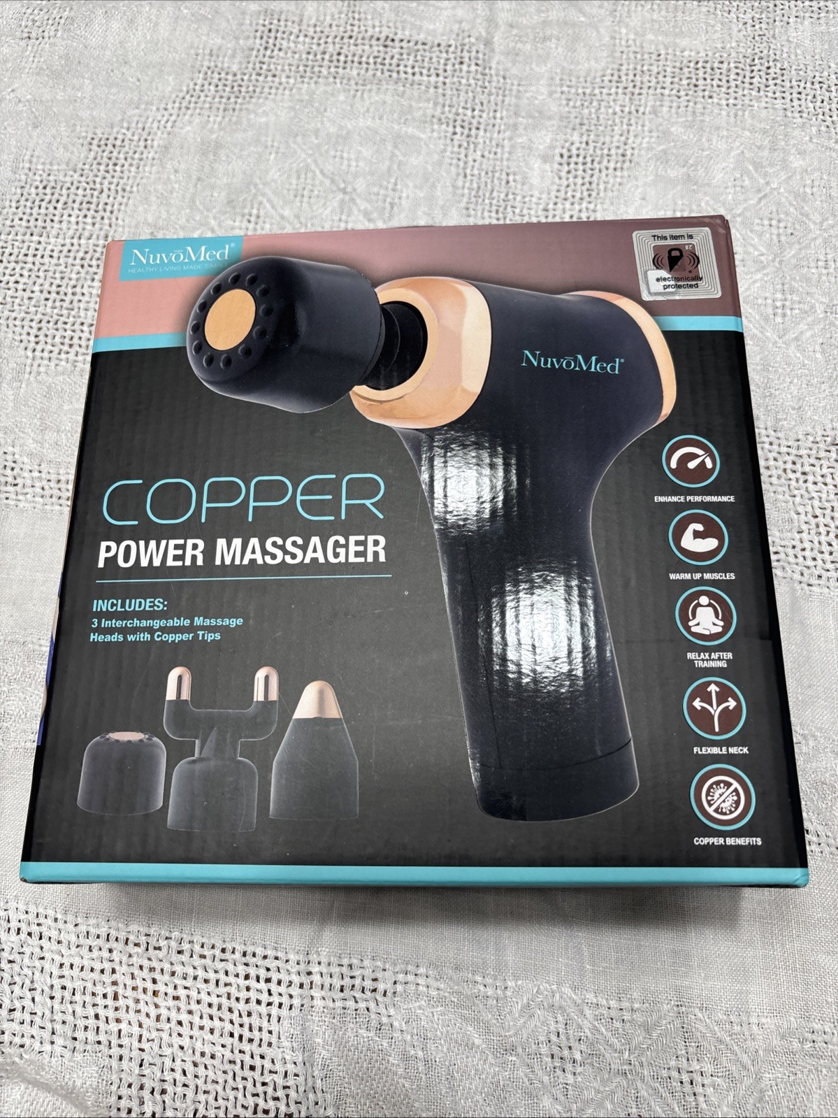 NuvoMed Copper Power Massager with 3 Copper Tip Heads, USB Charging Cable