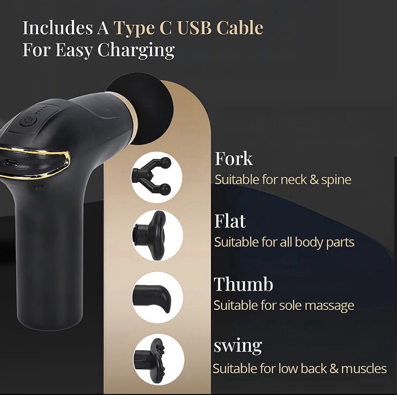 NIB! Massager Rechargeable w/8 Attachments & USB Charger~Black (30w; 7.4v)