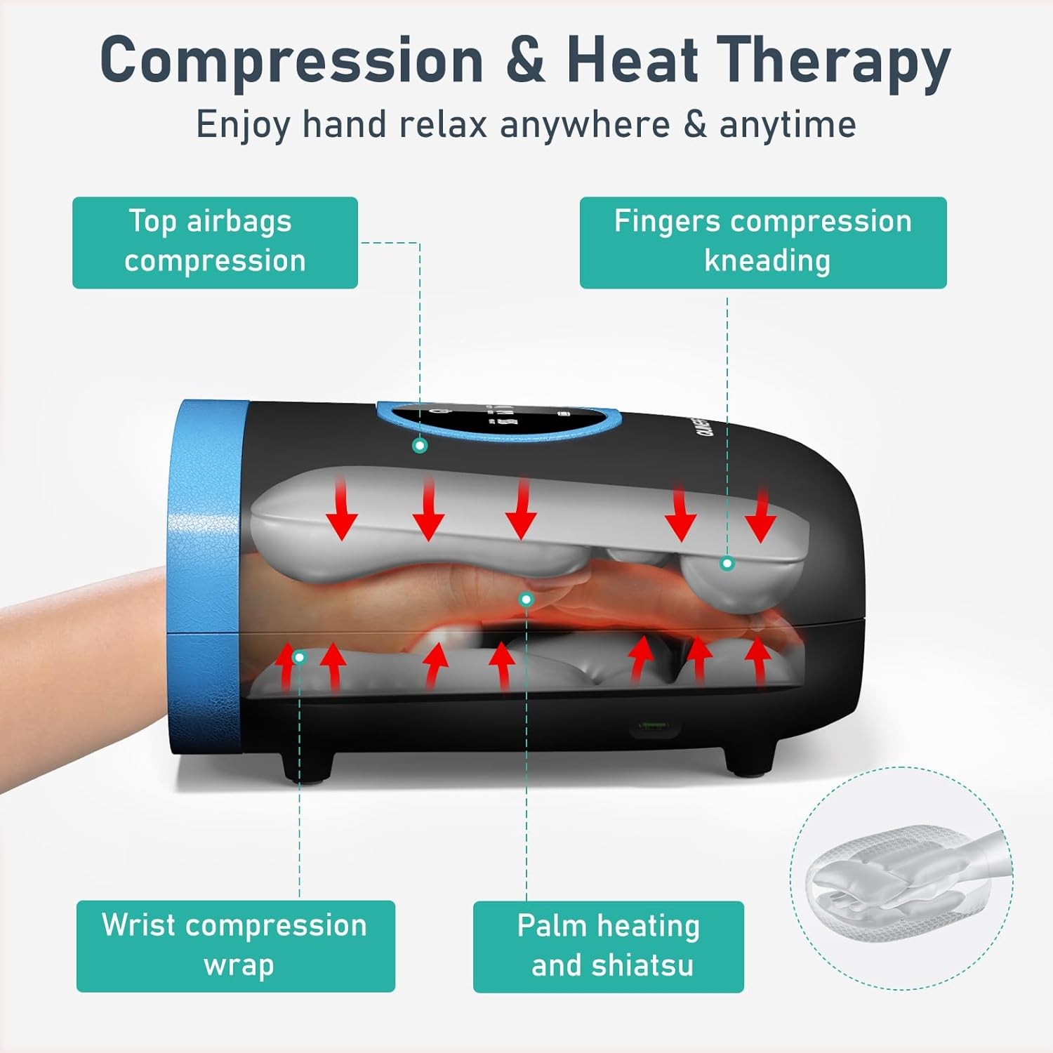 QUINEAR Hand Massager Cordless with Heat Compression Arthritis