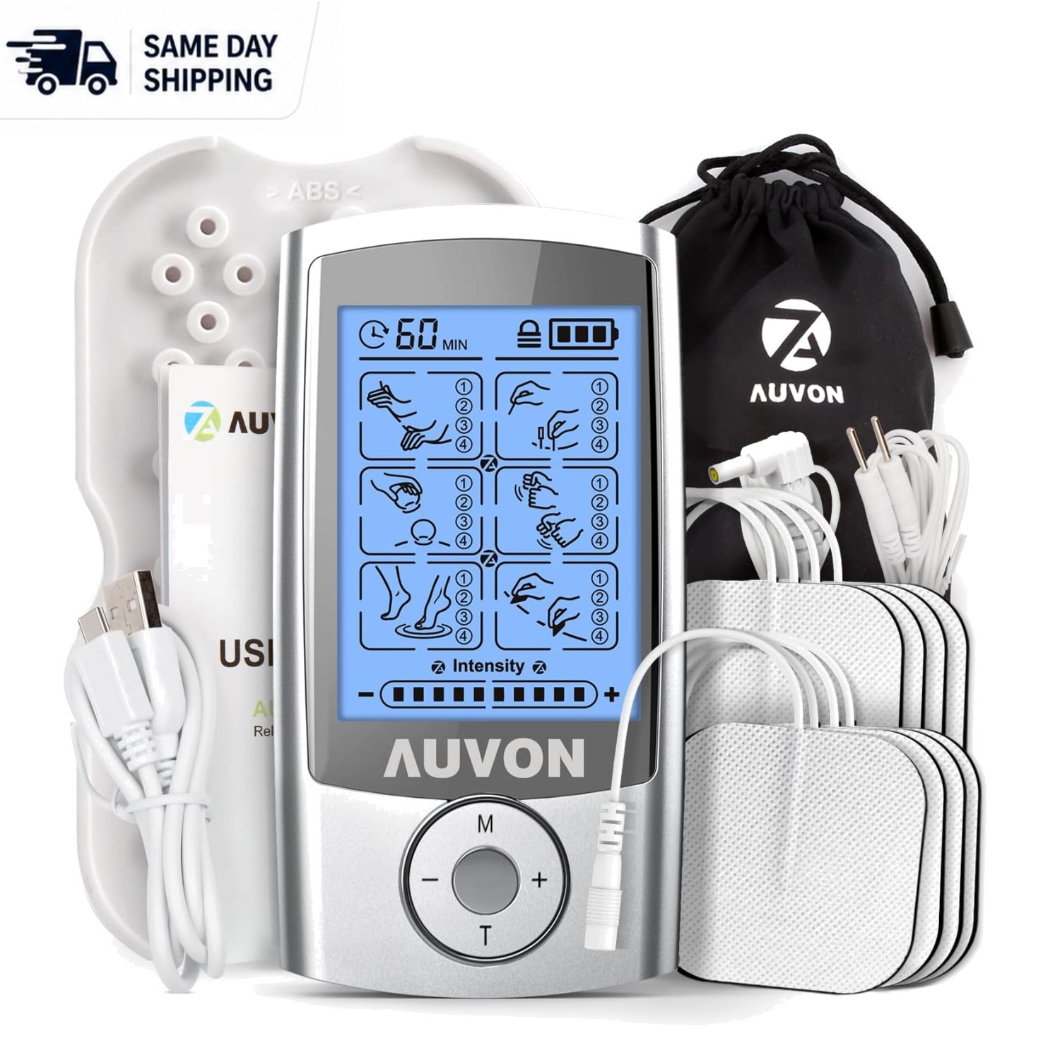 Complete TENS Pain Relief Kit: Rechargeable Machine & 8 Electrodes