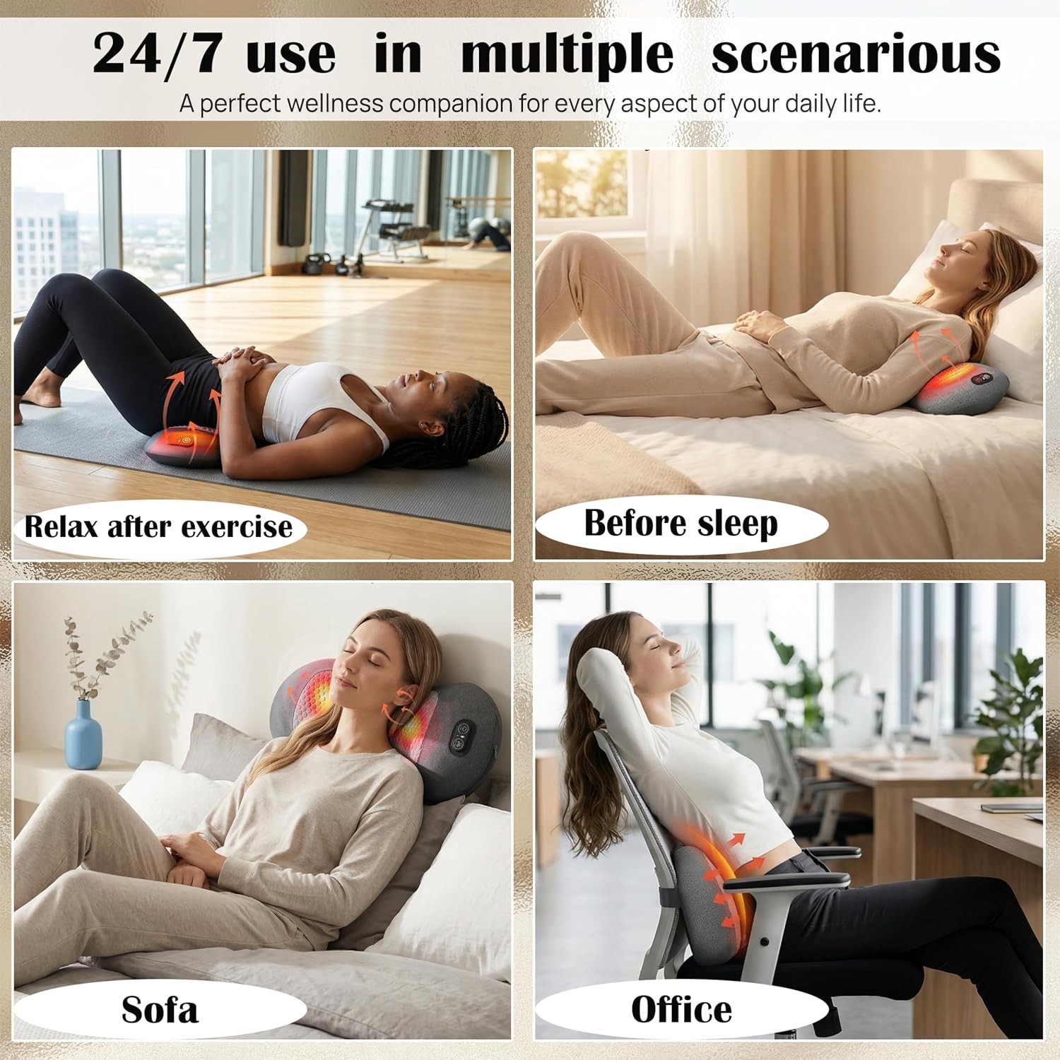 3-in-1 Ergonomic Back Restore Massage Pillow with Heat & Vibration Relief