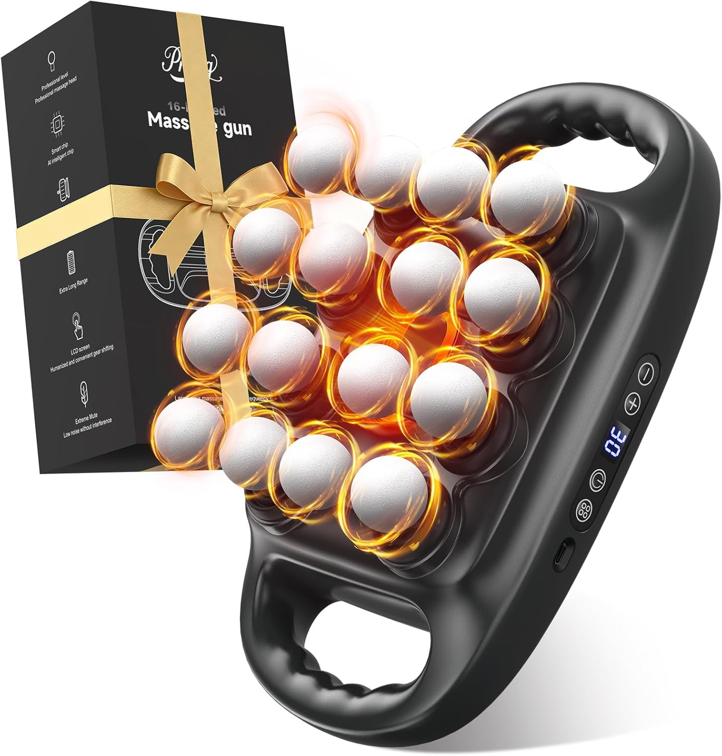 16 Head Deep Tissue Massage Gun, Percussion Muscle Massager with 3 Modes & 30 In