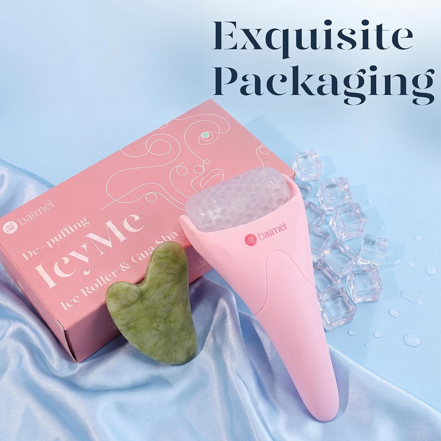 BAIMEI Icyme Ice Roller for Face and Gua Sha Facial Tool Set, Ice Face Roller Re