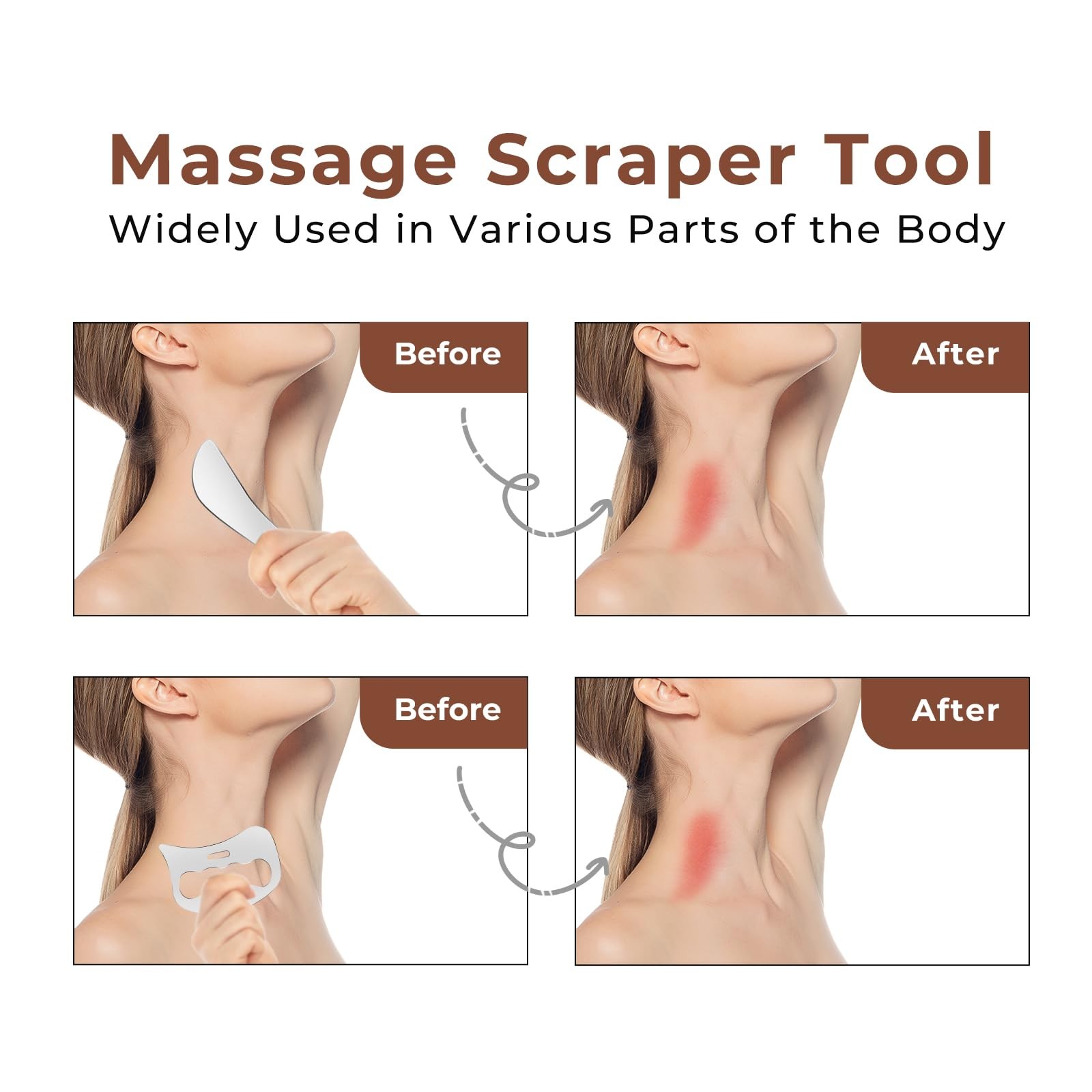 Stainless Steel Muscle Scraper Set, 2 in 1 Gua Sha Body Tool, Muscle Scraper