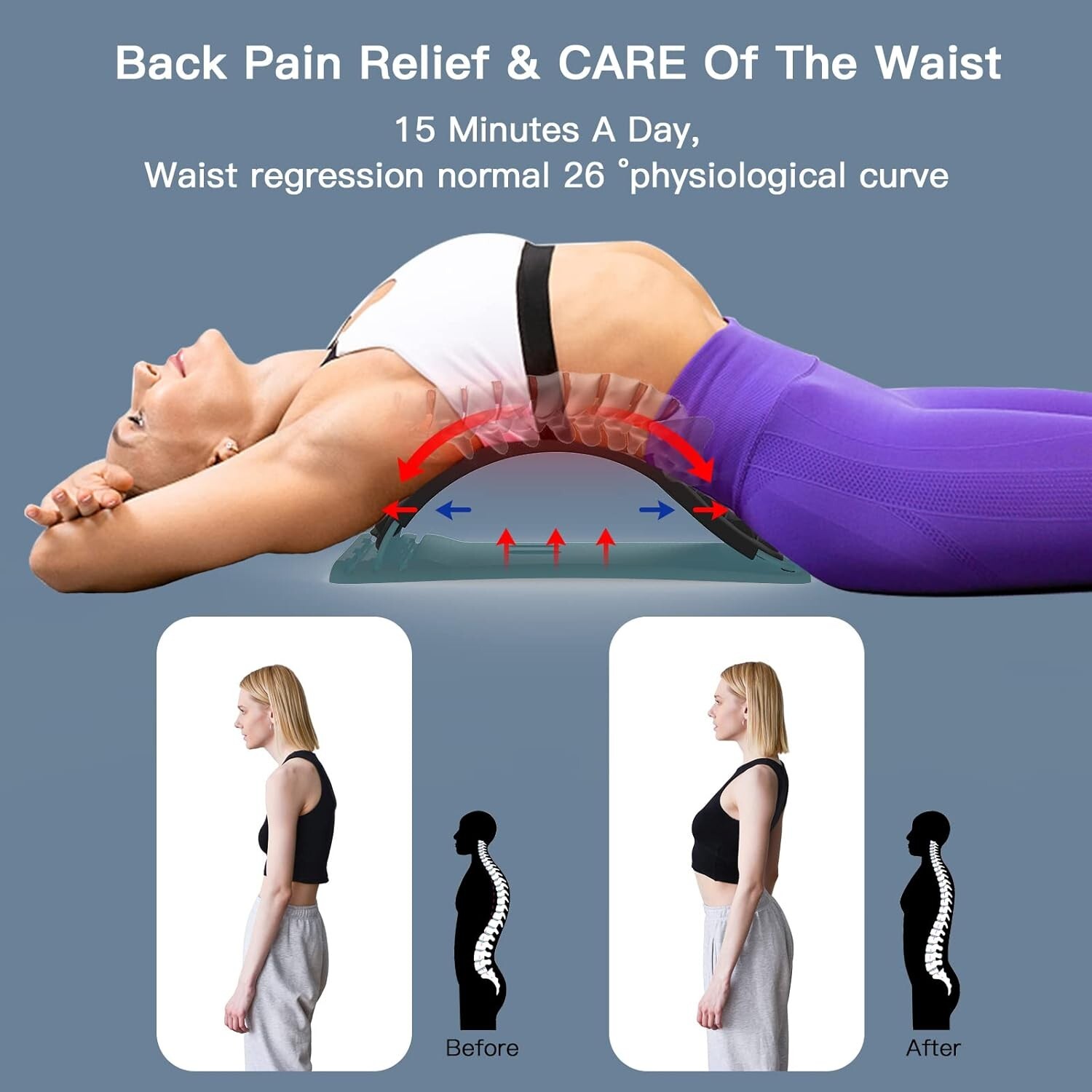 Estirador De Espalda Corrector De Espalda Para Alivio Del Dolor Lumbar 1Pc Negro