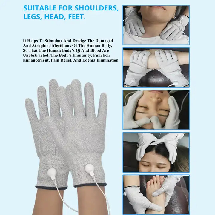 One Pair of Silver Conductive Massage Gloves For Tens Machine Beauty Machine US