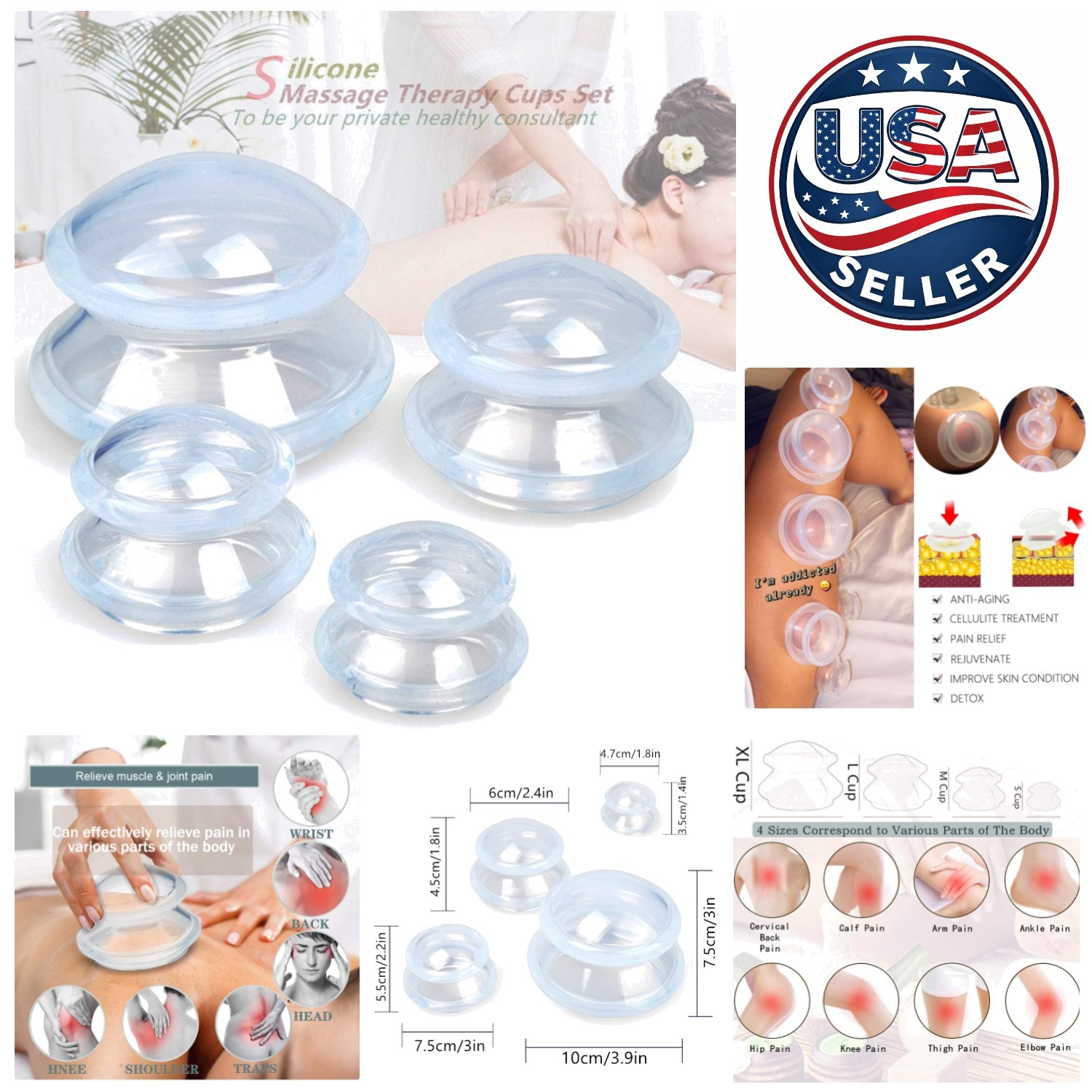 Multi-Size Silicone Cupping Cups for Whole Body Treatment – Professional Grade