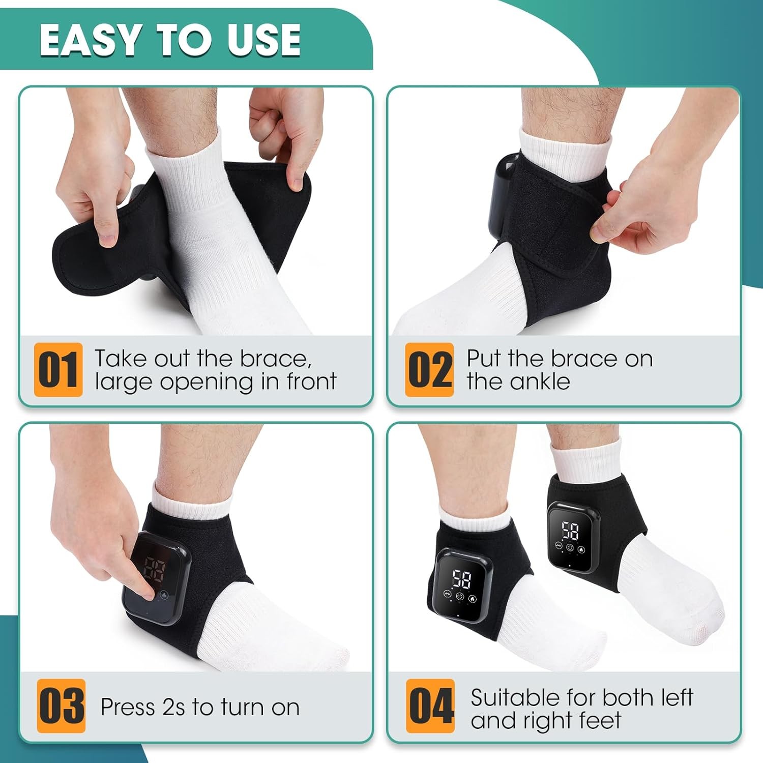 2Pcs Sports Recovery Heated Ankle Massager Support Wrap Rechargeable Pain Relief