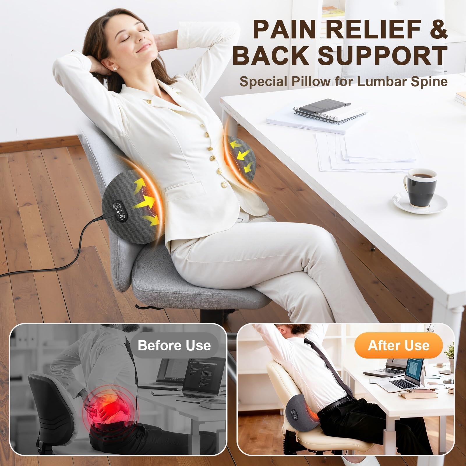 3-in-1 Electric Lumbar Support Pillow with Heat, Vibration & Traction for Back P