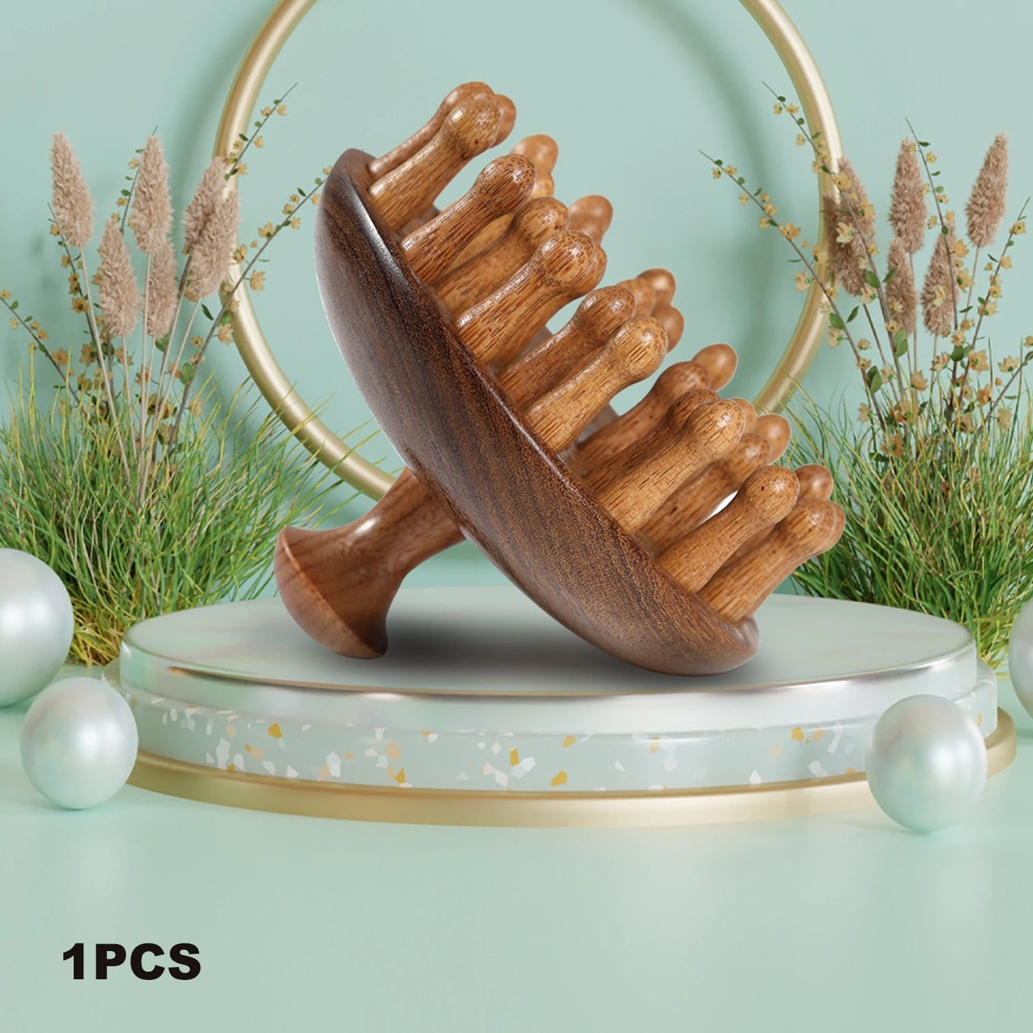 Sandalwood Massage Comb Finger Ring Scalp Massager AntiStatic Wooden Guasha Tool