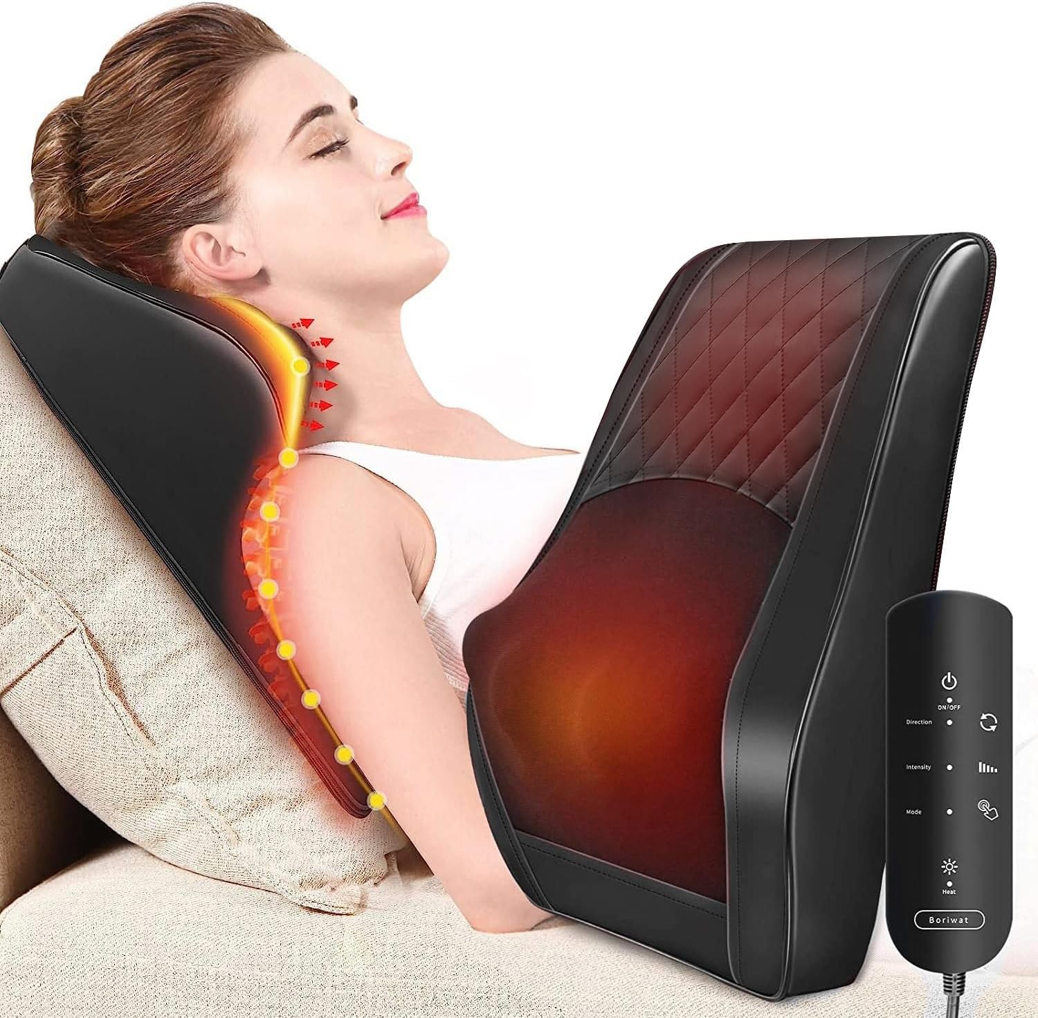 Boriwat 3D Kneading Back Massager with Heat – Deep Tissue Pain Relief Pillow