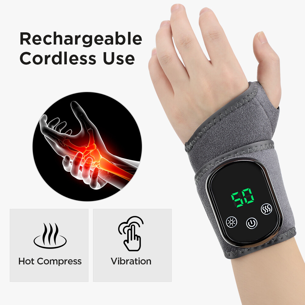 Electric Wrist Massager Brace w/ Heat & Vibration for Carpal Tunnel, Arthritis