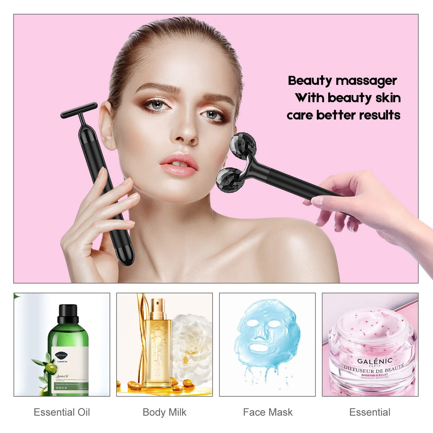 2-IN-1 Electric Face Massager, 3D Roller and T Shape Arm Eye Nose Head Massager