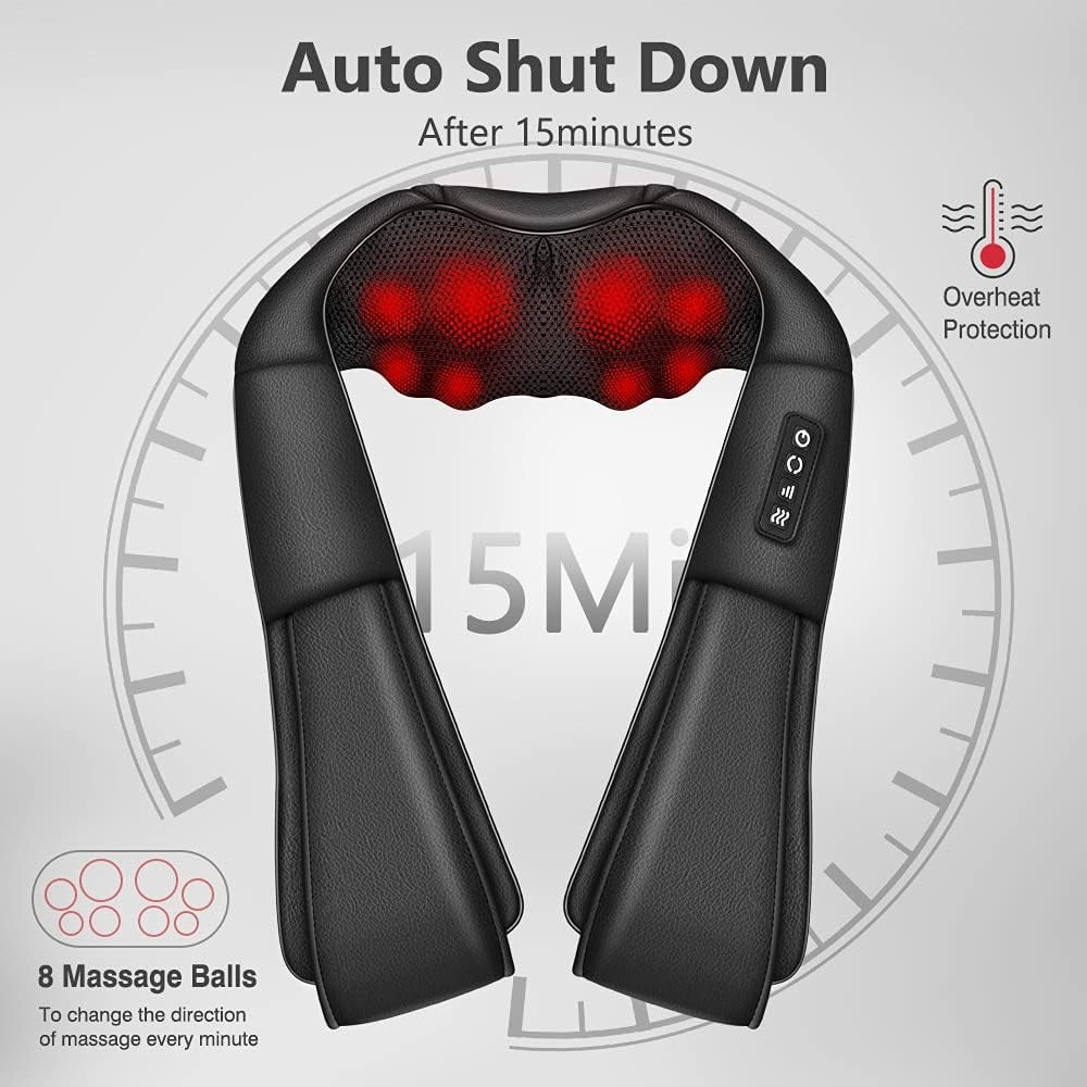 Neck Massager with Heat, Shiatsu Massager for Neck, Back, Shoulder, Foot and Leg