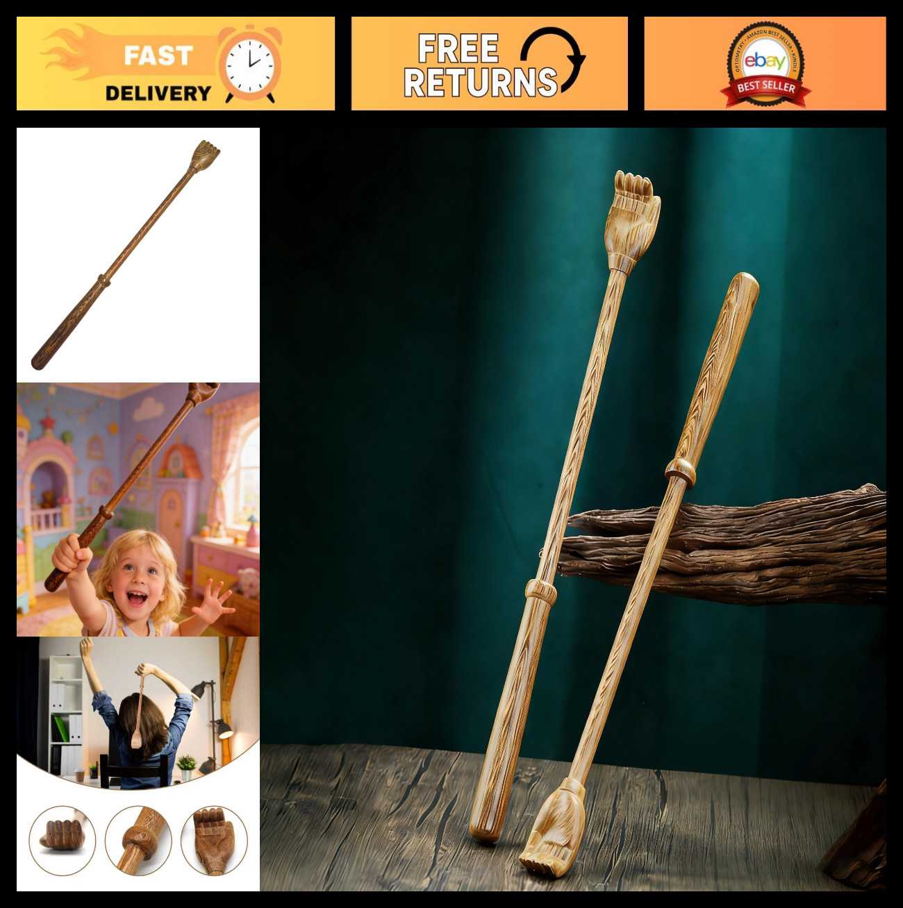16″ Wooden Back Scratcher – Long Handle, Funny Massage Tool for Adults & Relief