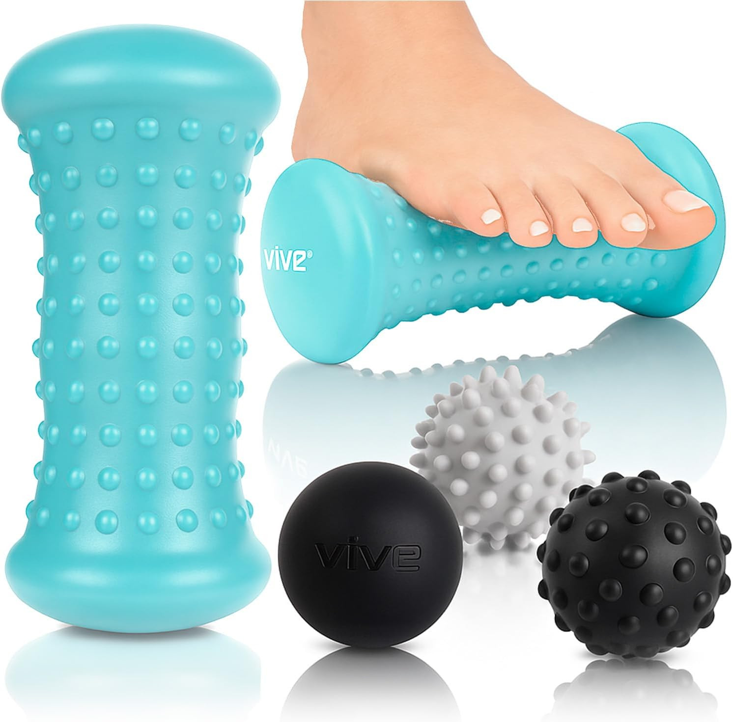 Vive Massage Ball Set (4 Piece) – Plantar Fasciitis Relief Foot Pain Hot Cold Th