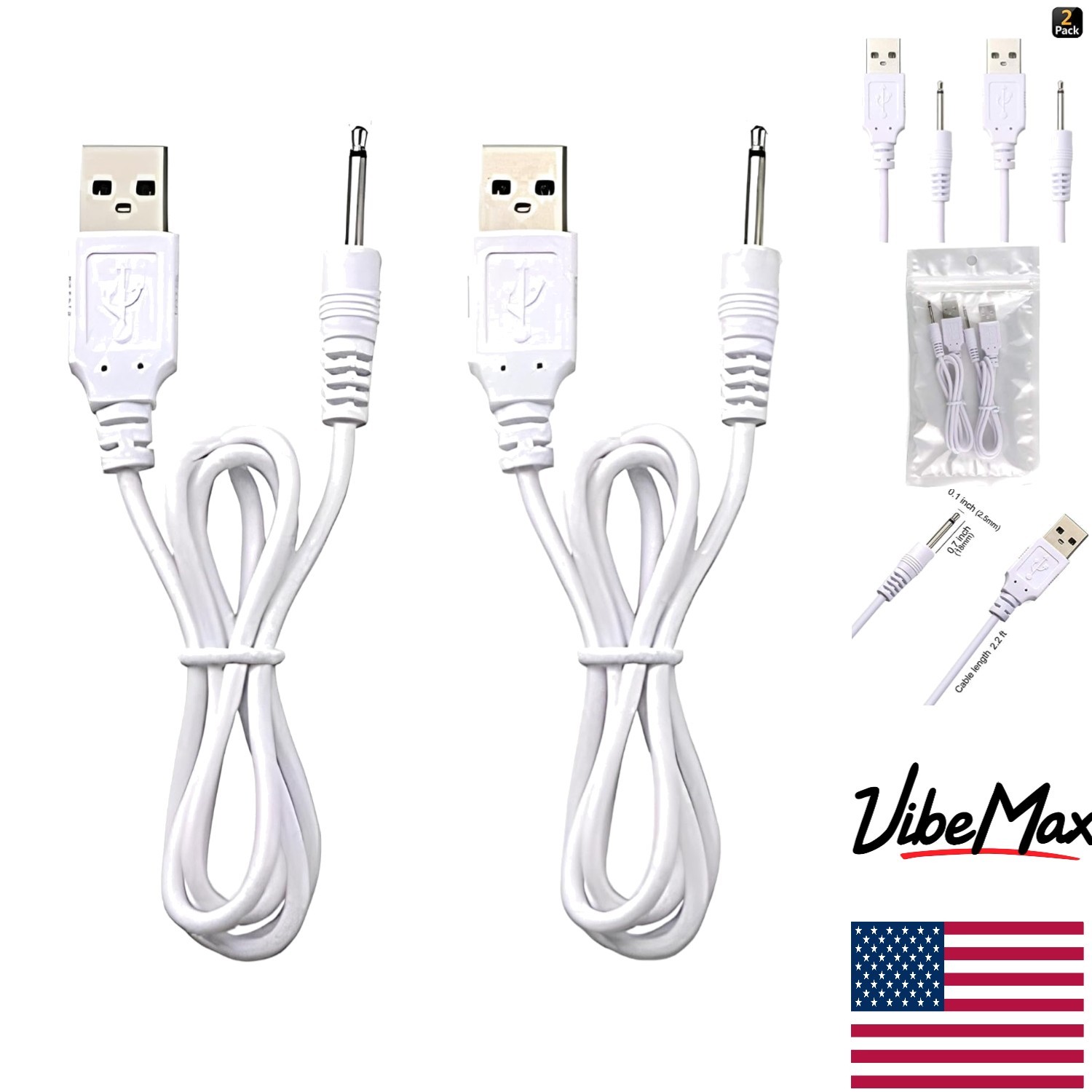 Universal Fast Charging 2 Pack USB Cables – 2.5mm DC Charger for Laptop & More