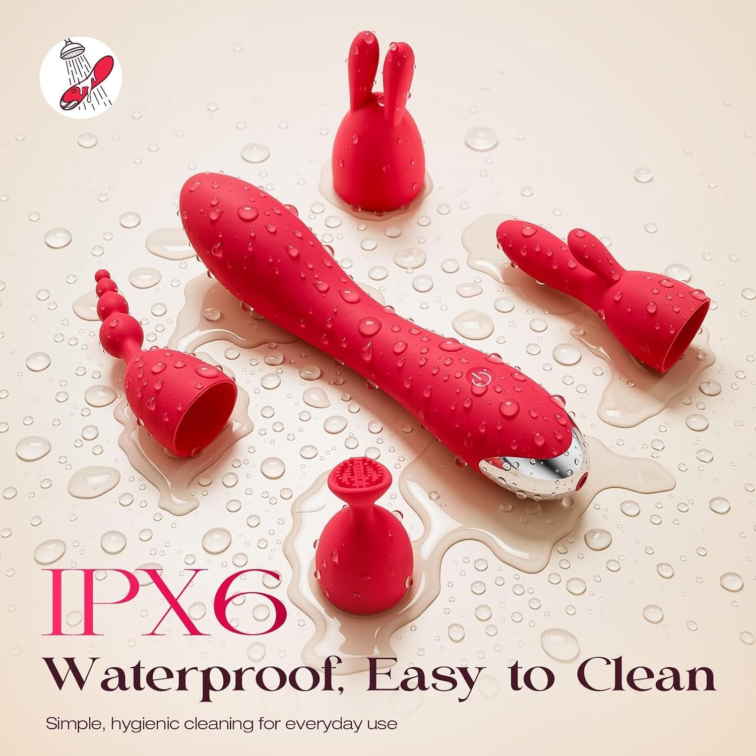 APP Control Rechargeable Personal Massager Kit 4 Heads Waterproof Red Toy