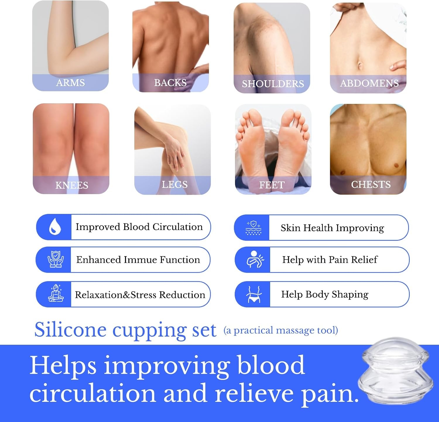 Silicone Cupping Set 4 Sizes for Massage, Cellulite Care & Muscle Relief