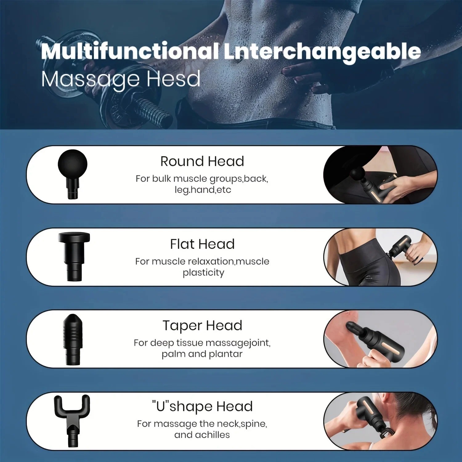 Mini Massage Gun Deep Tissue Percussion Muscle Massager | 4 Heads LCD Display