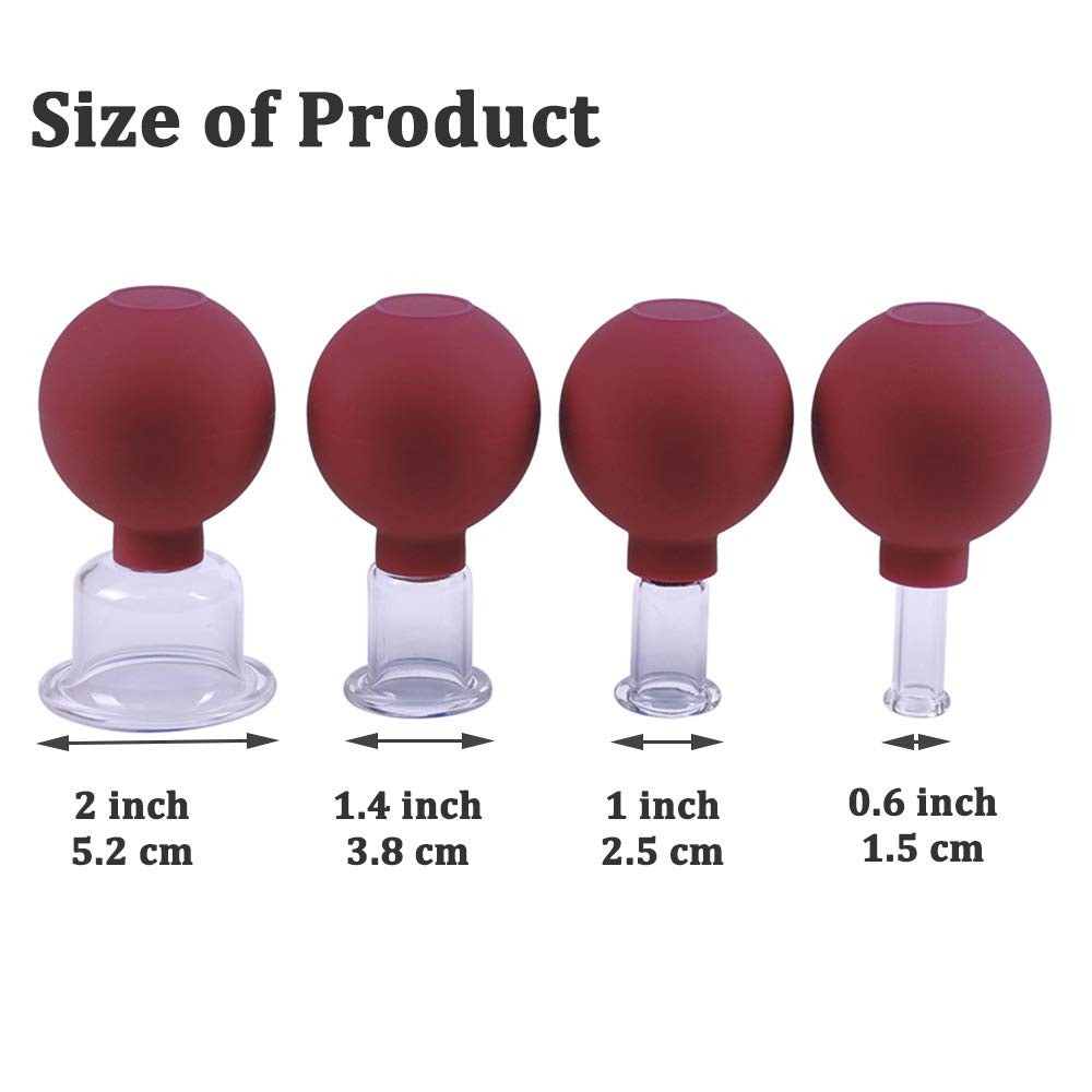 FeelFree Sport Glass Facial Cupping Set 4pcs Silicone Vacuum Suction Face Mas…