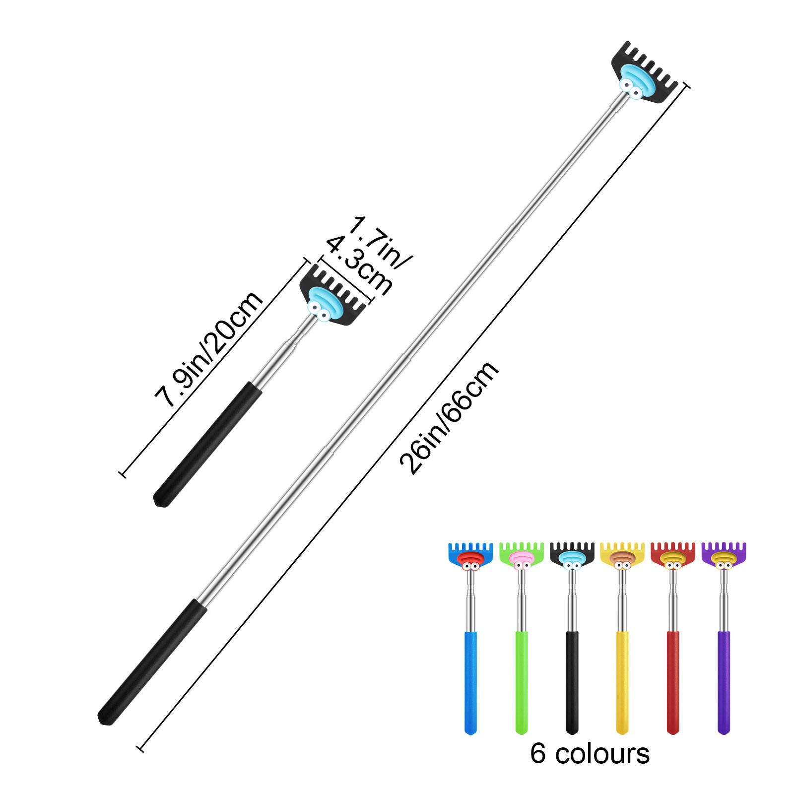 6x Telescopic Back Scratcher Set Anti-Slip Handle Pick Itch Relief for Women Men