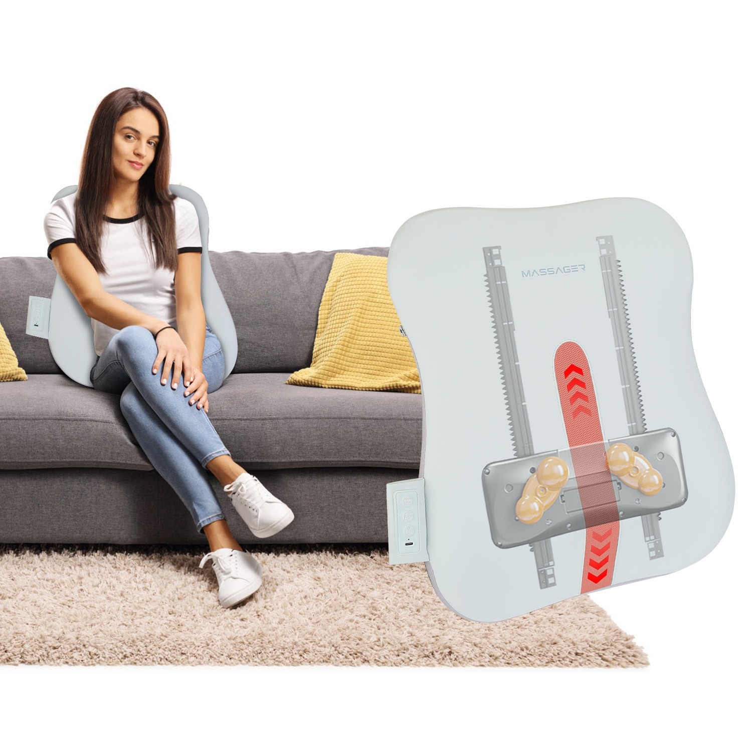 Heated Back Massager USB Rechargeable Electric Massage Cushion for Home Office