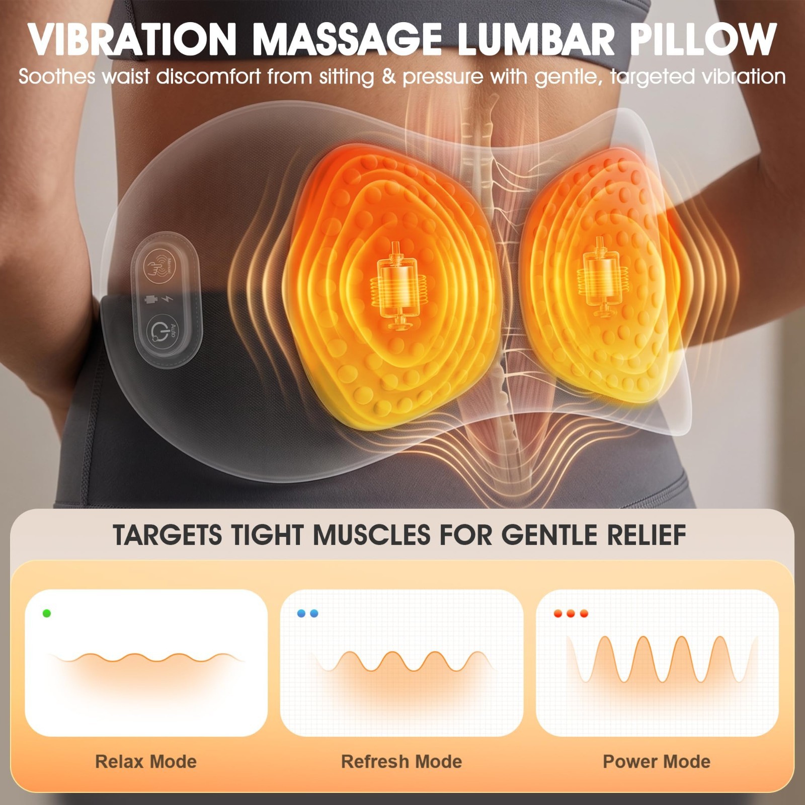 Rechargeable 3-in-1 Electric Lumbar Support Pillow & Back Massager with Heat, Vi