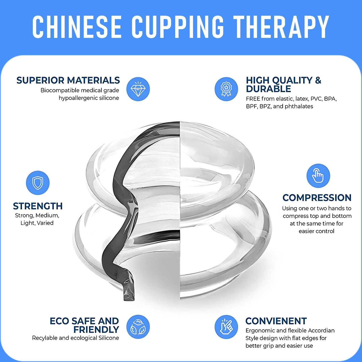 RAYVBLO Silicone Cupping Therapy Set, Kit for Massage S; M; L, Clear