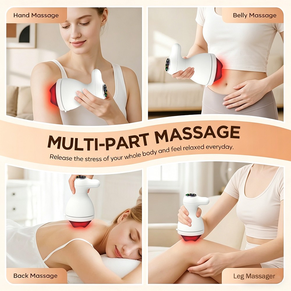Handheld Deep Tissue Massager 6 Mode 3 Heads Red Light Heating Full Body Massage