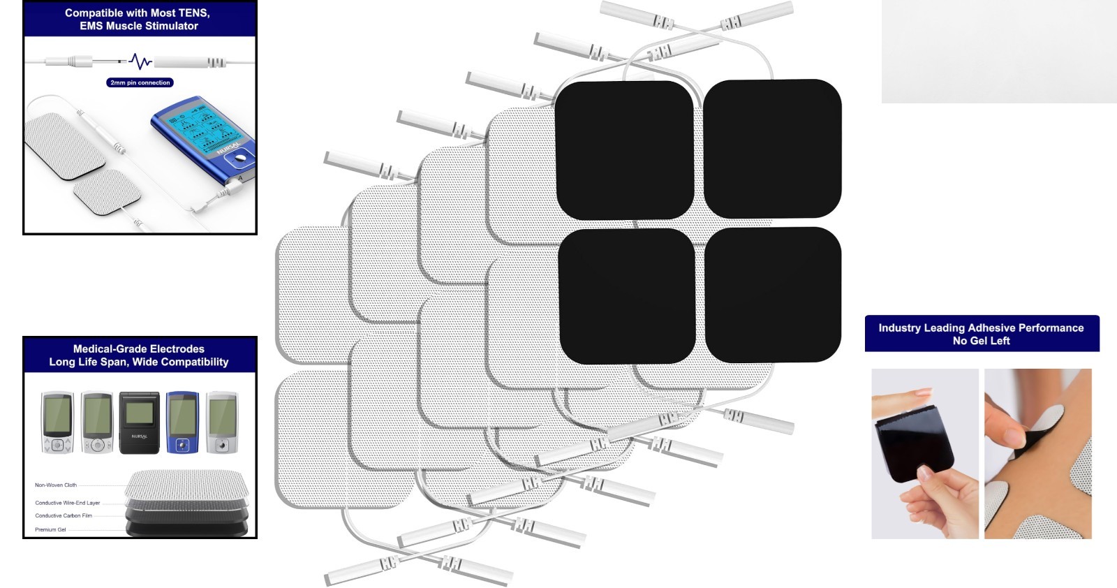 20-Pack Reusable 2×2 TENS Replacement Pads with Upgraded Self-Stick Performance
