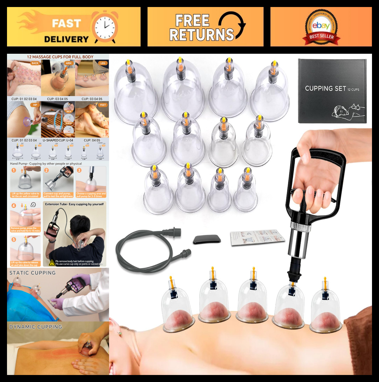Cupping Therapy Set – 12 Massage Cups with Pump for Cellulite & Pain Relief