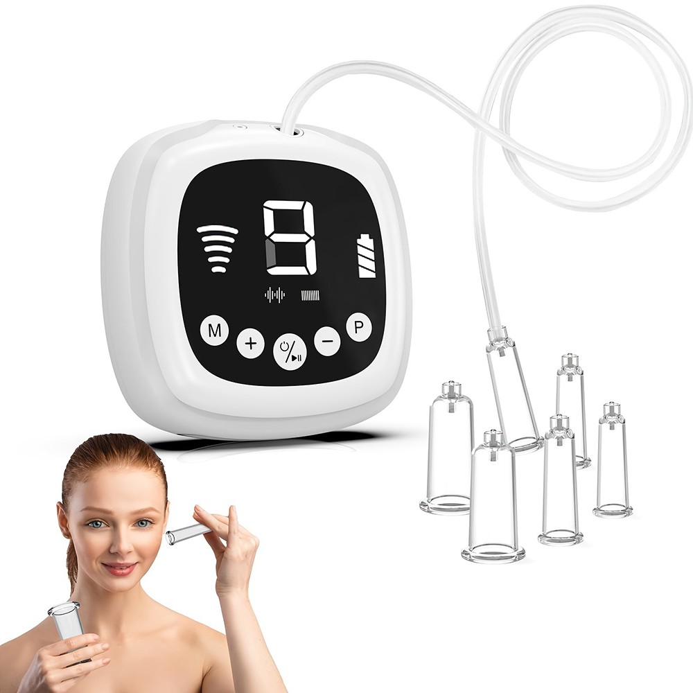 1x Electric Facial Cupping Therapy Kit with Suction Cups for Face Neck Skin Care