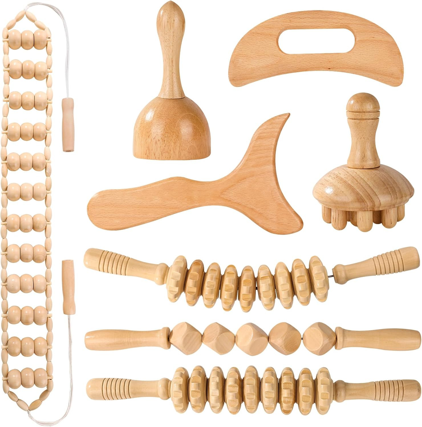 Wood Therapy Tools for Body Shaping,8 in 1 Wood Therapy Massage Tools,Wooden Gua