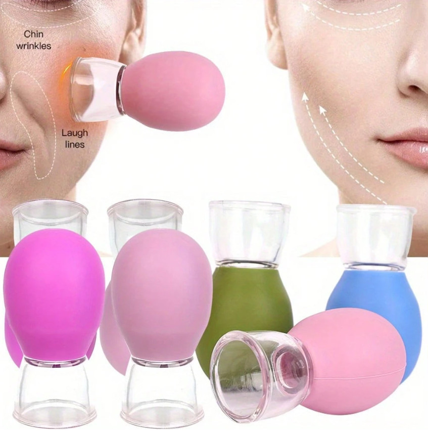 Silicone Face Cupping Therapy Set – 8pc Professional Vacuum Suction Massage Cups