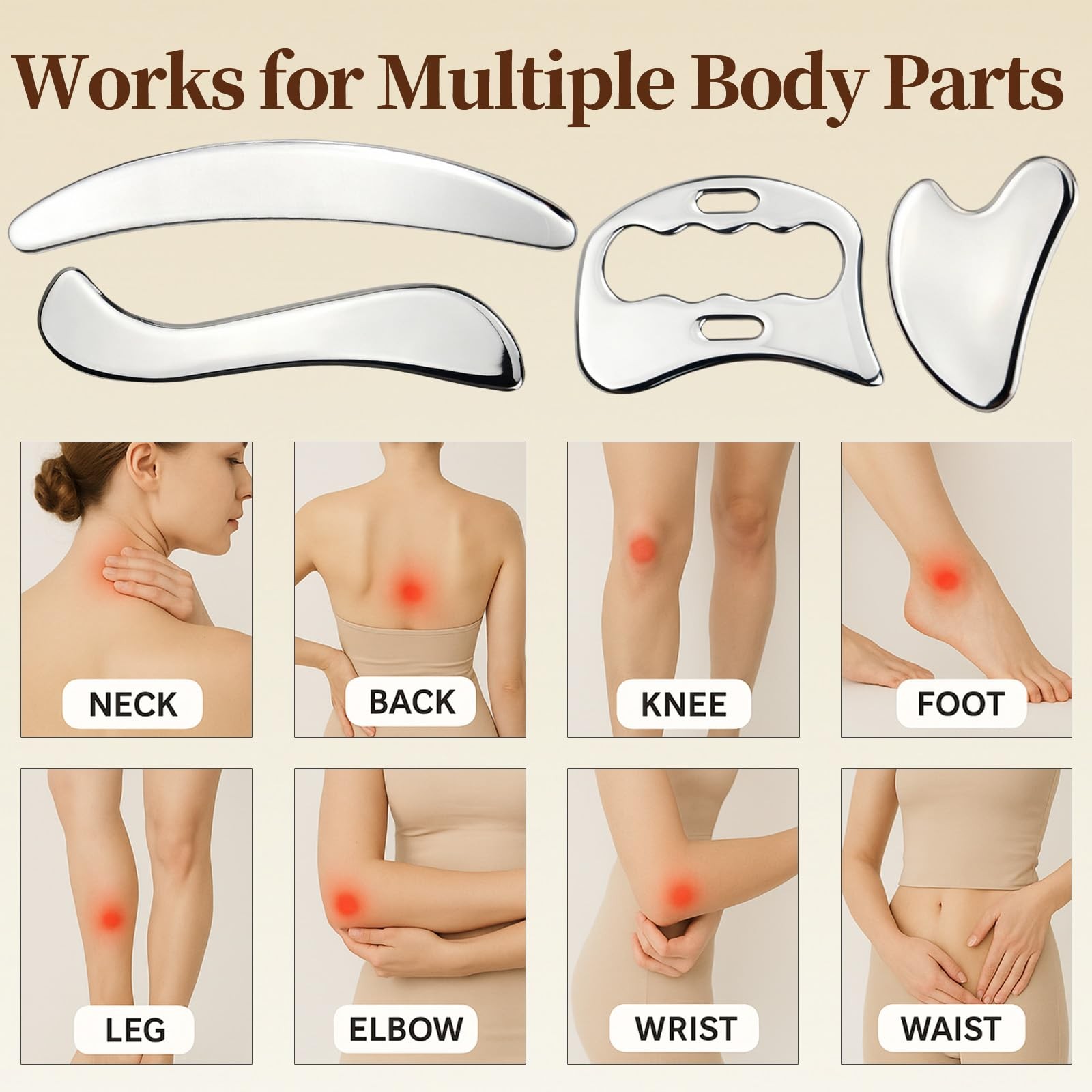 4-in-1 Stainless Steel Gua Sha IASTM Massage Scraper Tool Set Deep Tissue