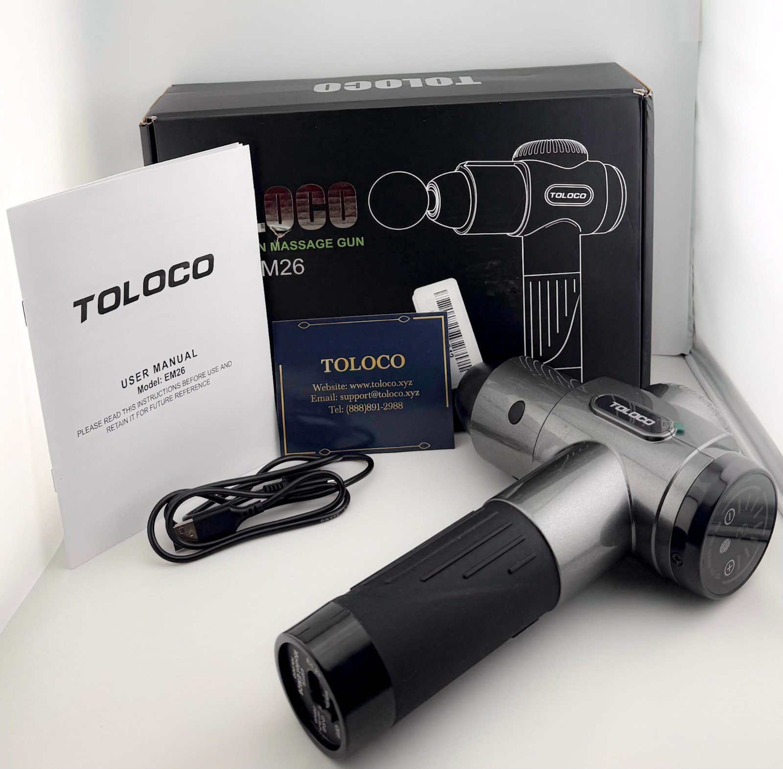 TOLOCO EM26 Percussion Massage Gun Deep Tissue Muscle Massager w/ 10 Heads Box
