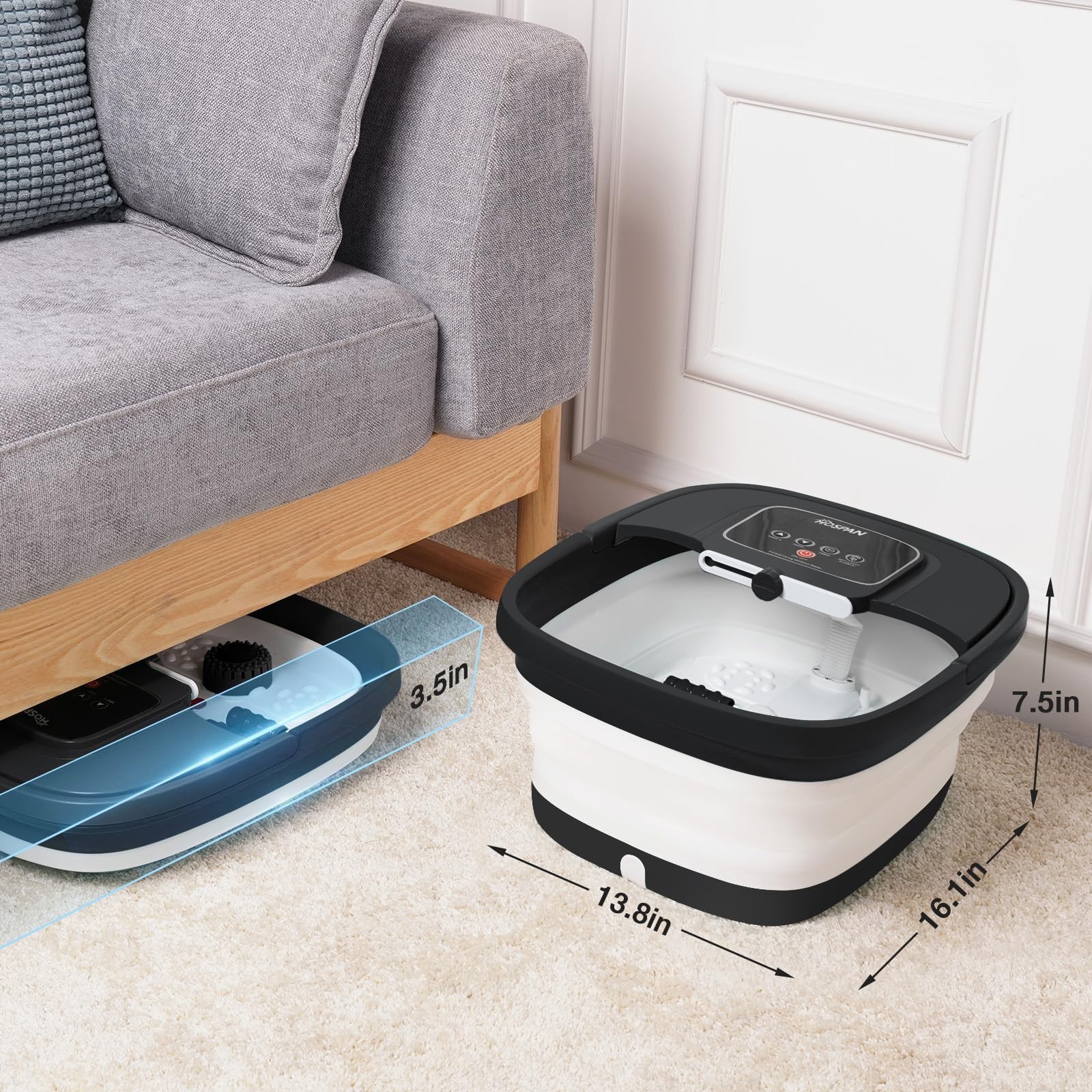 Collapsible Foot Spa with Heat & Bubbles, Shiatsu Massage Rollers, Relaxation Ba
