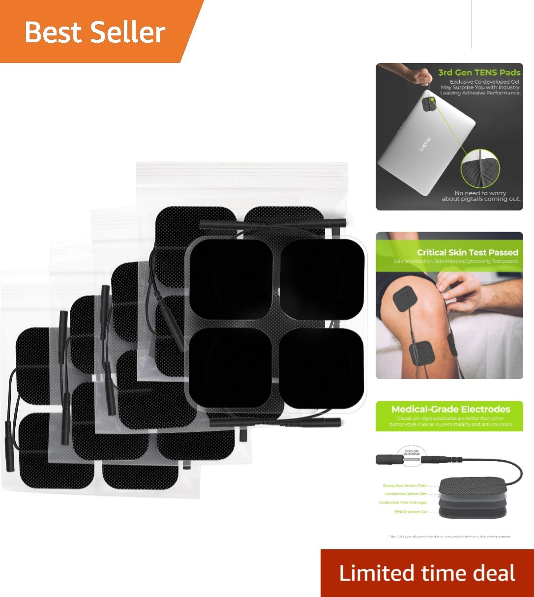 Universal Compatibility 20-Piece Black TENS Electrode Patches for Muscle Therapy