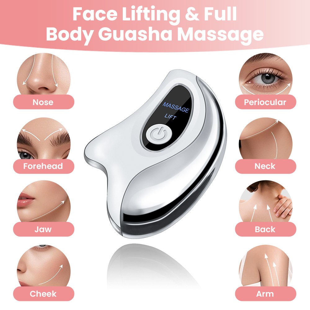 Red Blue Light Gua Sha Facial Tool Heated Vibration Face Neck Lifting Massager