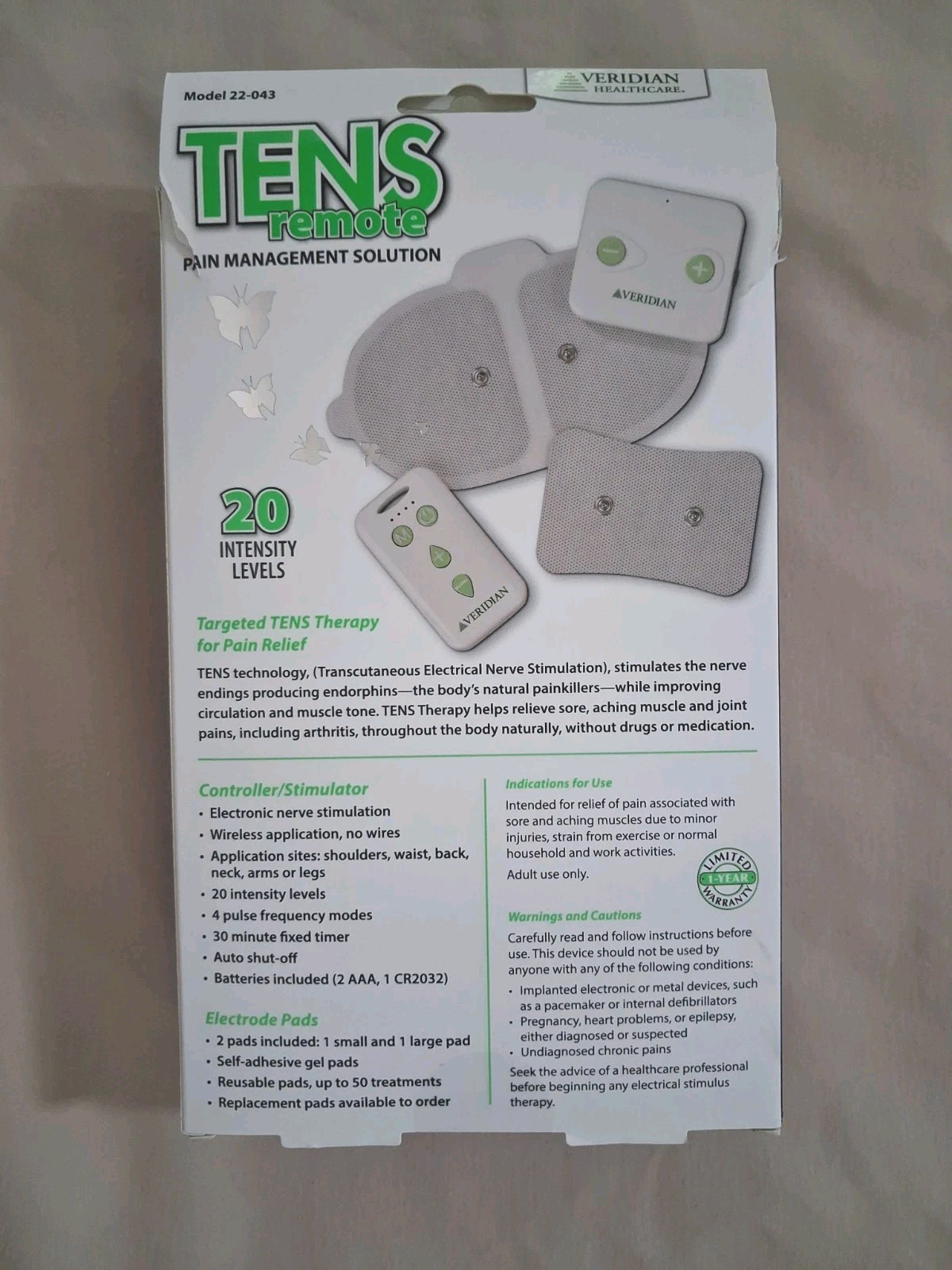 Wireless TENS Unit Therapy With Remote. Pain Management Solution. VERIDIAN. NIB
