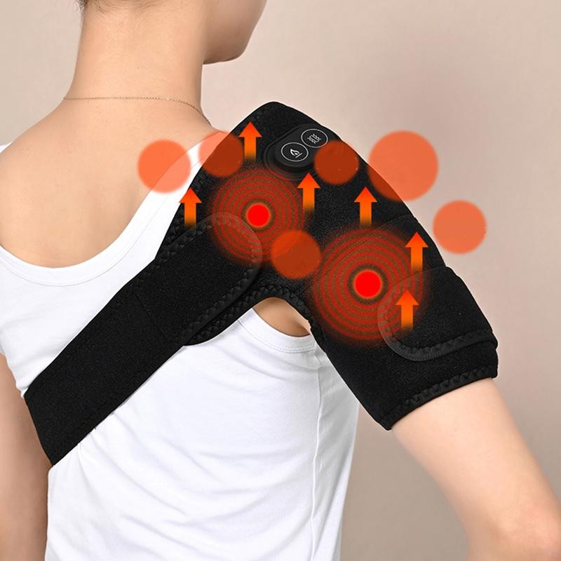 USB Electric Shoulder Brace Heated Knee Massager Vibration Massage Black Support