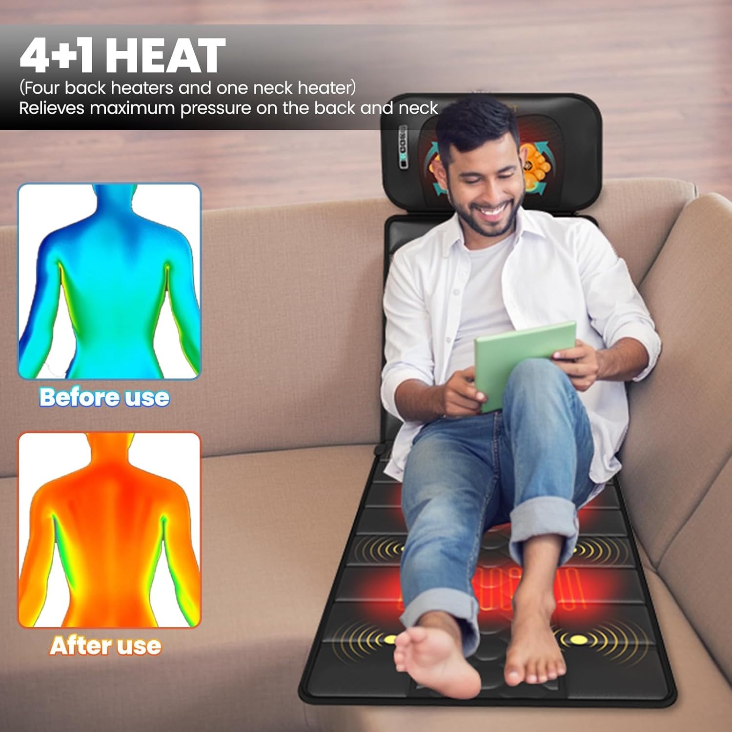 Massage-Mat, Detachable Neck Massager, Full Body Vibration Heating, Massage Pad