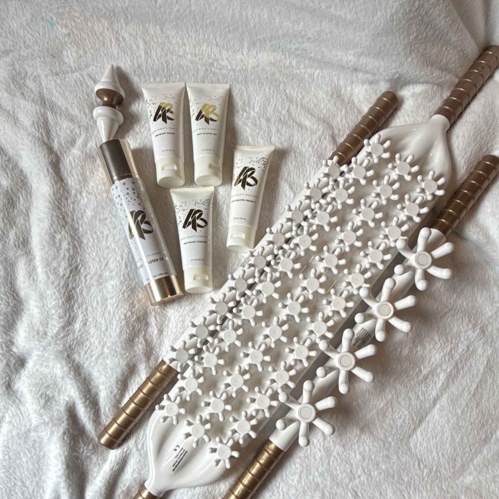 Ashley Black FasciaBlaster Handheld Body Massager Set White/Gold w/ Creams