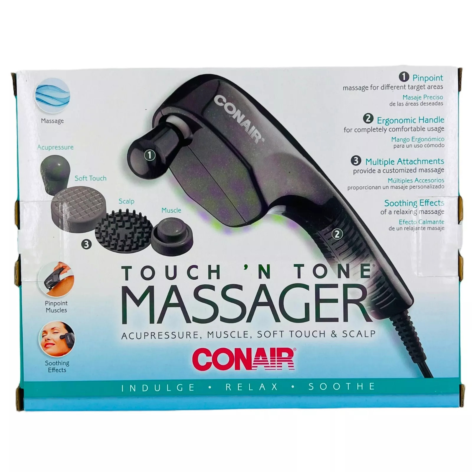 Conair Touch ‘N Tone Handheld Massage Wand 4 Attachments Gentle Relax Relief