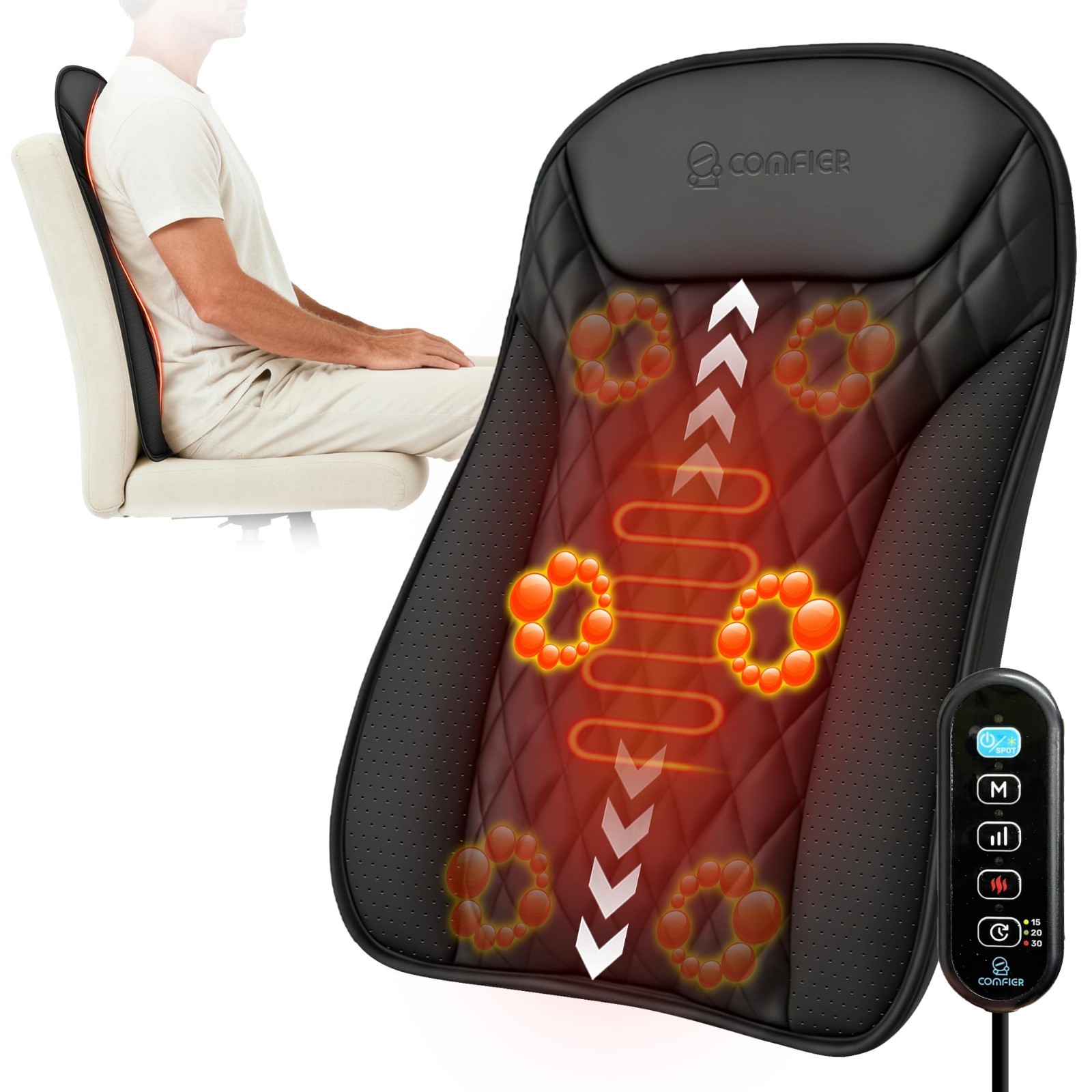 Ultra-Slim Shiatsu Back Massager with Heat – 4D Deep Tissue, 20 Nodes for Office