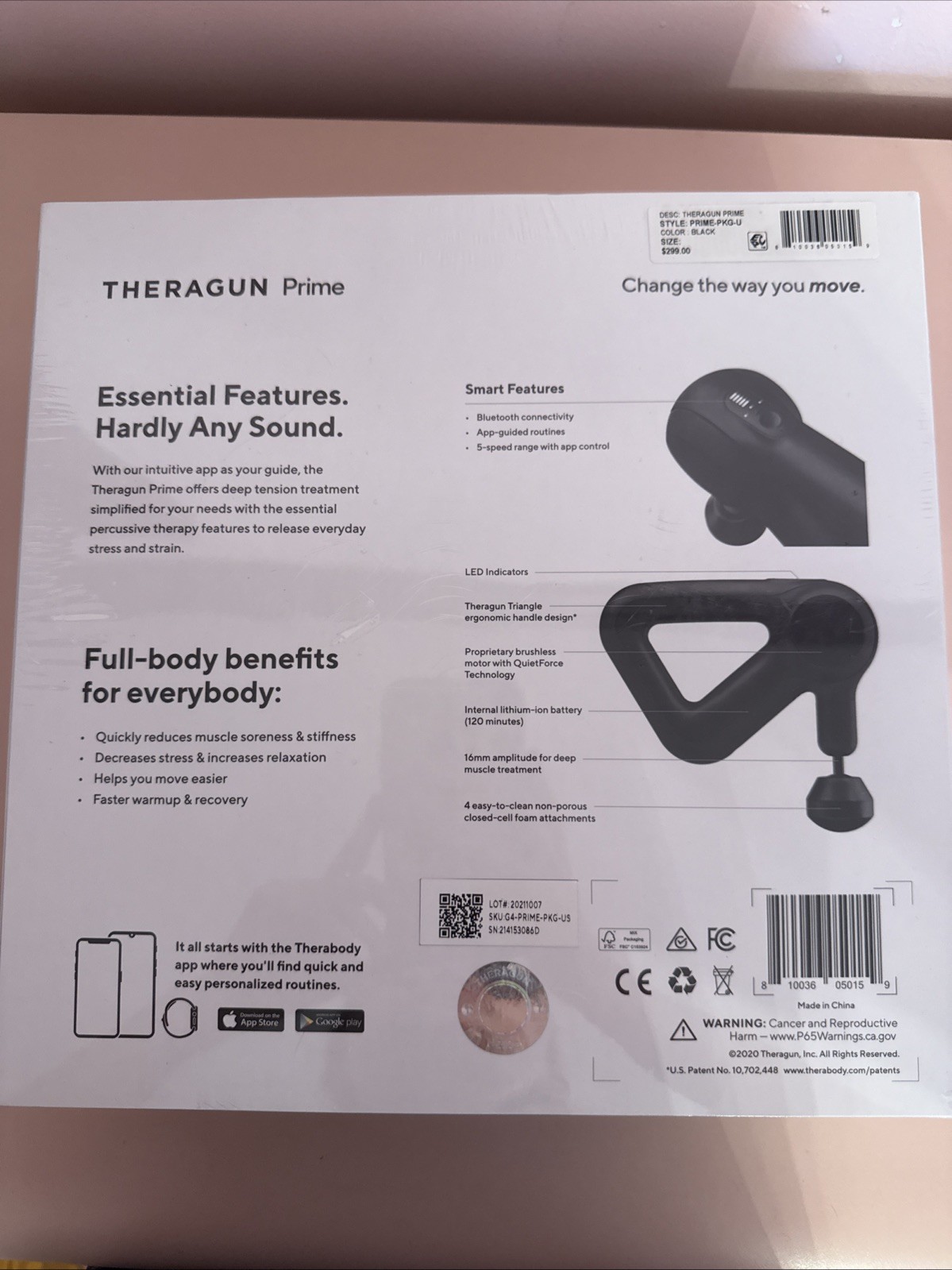 NEW Sealed Theragun Therabody Black Prime Massage Gun 5 Speeds 16mm Amplitude