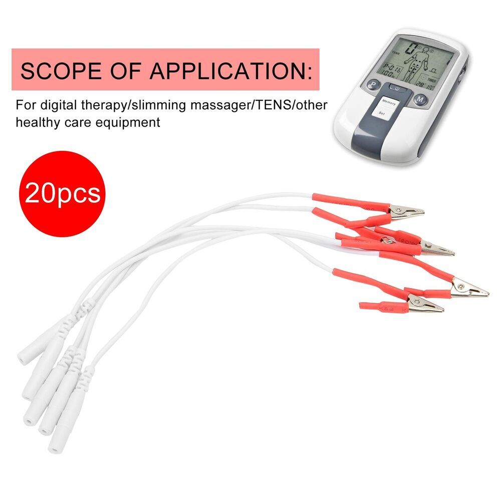 20 Pcs Clip Electrode Lead Wires Cable for TENS Physiotherapy Machine Bag~